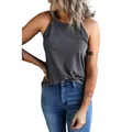 Close-up of dark grey halter neck sleeveless tank top for summer with slim fit design. - S / Tops / Gray