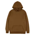 Gedetailleerd vooraanzicht van een effen bruine oversized hoodie met kangoeroezak - S / Tops / Bruin