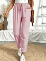 Gedetailleerd overzicht van rood-wit gestreepte vrijetijdsbroek met elastische trekkoord - S / Bottoms / Rood