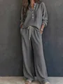 Set relax in maglia a nido d'ape grigia con maglia a maniche lunghe e pantaloni larghi - Grigio