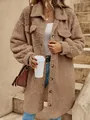 Abrigo largo de peluche marrón de gran tamaño con cuello y botones para mujer - Café