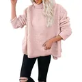 Detailansicht eines rosa Sherpa-Fleece-Pullovers für Damen mit hohem Stehkragen - 3XL / Oberteile / Rosa