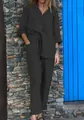 Ensemble deux pièces élégant en lin noir avec chemise et pantalon chic pour femmes - 3XL / Haut Et Bas / Noir