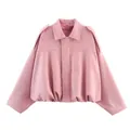 Giacca bomber rosa in finta pelle scamosciata con risvolto e fondo elasticizzato - Taglia S / Top / Rosa