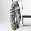 Stylish leopard print wide-leg trousers featuring a comfortable floor-length design - S / Bottoms / White