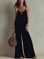 Schickes schwarzes französisches Set mit Top und Hose mit weitem Bein und hoher Taille - S / Oberteil Und Unterteil / Schwarz