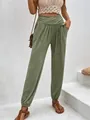 Lässige grüne Jogginghose mit hoher Taille für Damen, Seitentaschen und Bündchen - S / Unterteile / Armeegrün
