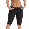Short de sauna noir professionnel à taille haute pour le fitness féminin et la course - Doublure Bleue