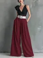 Full view detail of burgundy high-waisted wide-leg trousers for elegant office style - S / Bottoms / Burgundy