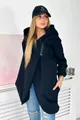 Λεπτομέρεια από γυναικείο μαύρο υπερμεγέθες φλις μπουφάν με κουκούλα και φερμουάρ - Μαύρο