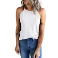 Slim fit white halter neck tank top for women, sleeveless casual summer style, detailed view - S / Tops / White