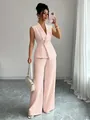 Elegante set gilet smanicato rosa e pantaloni a gamba larga per un look chic professionale - Rosa chiaro