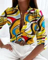 Texture dettagliata della stampa astratta colorata su camicia da donna a maniche lunghe - 3XL / Top / Colorato