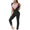Combinaison de sauna noire pour femme avec fermeture éclair pour yoga et fitness - S / Long (Combinaison) / Bleu