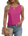 Fashionable women's sleeveless pleated solid color tank top in vibrant magenta pink - S / Rose Red