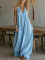 Light blue sleeveless loose maxi dress with pockets for summer - S / Bottoms / Sky Blue