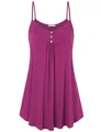 Robe d'été sans manches à bretelles avec col en V et boutons décoratifs en couleur magenta - Rose rouge