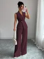Elegante completo da donna con gilet senza maniche e pantaloni larghi bordeaux scuro - Rosso scuro