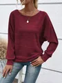 Elegant burgundy long sleeve ribbed knit pullover top with a comfortable round neck style - S / Tops / Burgundy