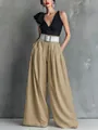Detailansicht der modischen khakifarbenen Hose mit hohem Bund und weißem Gürtel - S / Unterteile / Khaki