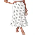 Detailed view of high waisted white polka dot midi skirt for summer beach vacation - S / Bottoms / White