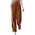 Fashionable brown high-waisted corduroy pants with a loose straight leg fit for women - XS / Bottoms / Orange