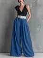 Elegant high-waist blue wide-leg trousers shown on a model for a stylish look - S / Bottoms / Blue