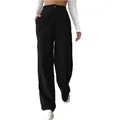 Elegant women's high waisted loose corduroy trousers in a classic solid black color - S / Bottoms / Black