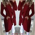 Elegante trench lungo rosso vino da donna con collo a rever e vestibilità slim - Borgogna