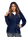 Manteau de pluie imperméable bleu marine pour femme avec capuche et taille à cordon. - S / Hauts / Bleu Marine