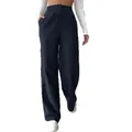 Elegant high-waisted navy blue corduroy wide-leg straight trousers for casual wear - XS / Bottoms / Navy Blue