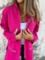 Detail view of a vibrant magenta hooded jacket with functional silver zipper pockets. - S / Tops / Rose Red