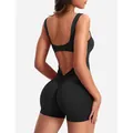 Back view of black backless bodysuit with sexy pleated detail - S / Top And Bottom / Black