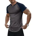 Men's athletic fit two-tone raglan short sleeve t-shirt with v-neck in grey and navy - Dark Grey/Navy Blue