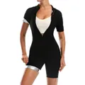 Body modellante nero a maniche corte con cerniera frontale ad alta elasticità - Taglia S / Top E Pantaloni / Nero (Fodera Argentata)