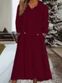 Wine red hooded long sleeve maxi dress with side pockets for cozy home lounging - 3XL / Dress (1216#) / Burgundy