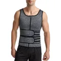 Men's grey sauna sweat vest with front zipper and double adjustable waist belts. - 3XL / Top (Double Belt) / Marl Grey