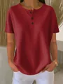 Dettaglio della trama a nido d'ape rosso vino di questo top Henley morbido da donna. - Taglia S / Top / Rosso