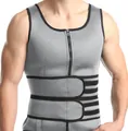 Grey men's sauna sweat vest with zipper and double adjustable waist trainer straps - 3XL / Top (Double Belt) / Gray
