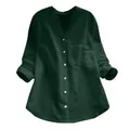 Camicia casual in cotone e lino verde scuro con tasca frontale e bottoni bianchi - 4XL / Top / Verde