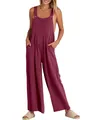 Tuta salopette bordeaux casual in cotone e lino da donna con gamba ampia e tasche - 3XL / Tute intere / Borgogna