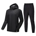 Black men's sauna sweat suit set with hooded jacket and elastic waist pants - S / Top And Bottom / Black