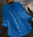 Chemise décontractée en coton et lin bleu pour femmes avec coupe ample et boutonnage devant - 4XL / Hauts / Bleu