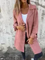 Detailed view of women's dusty pink mid-length cardigan with lapel and buttons - S / Tops / Pink
