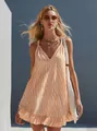 Sommerliches gestreiftes Minikleid mit Rüschen und V-Ausschnitt für den Strandurlaub - S / Kleider / Orange