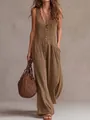 Bohemian Jumpsuit mit V-Ausschnitt und weitem Bein in Braun, ideal für den Sommerlook - S / Kleider / Khaki