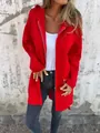 Casual longline red hoodie jacket with zip closure and pockets for autumn and winter - Red