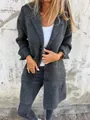 Women's stylish mid-length grey knitted cardigan with elegant lapel collar and pockets - S / Tops / Dark Gray