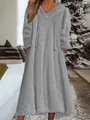 Cozy gray fuzzy hooded long sleeve maxi dress for winter loungewear relaxation. - 3XL / Dress (1216#) / Gray