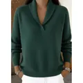 Elegante maglione in maglia verde scuro con scollo a V e maniche lunghe vestibilità comoda - Taglia S / Top / Verde militare